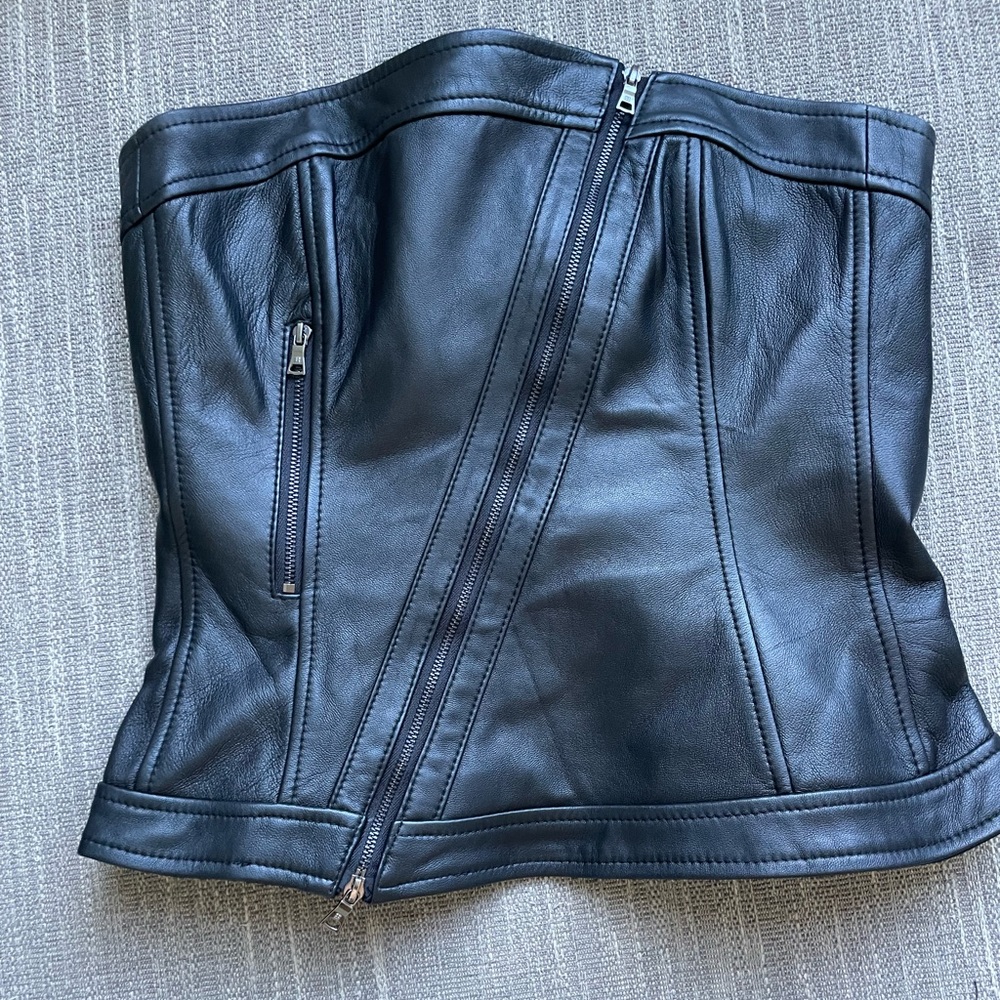 BCBGMAXAZRIA 100% lamb leather bustier top